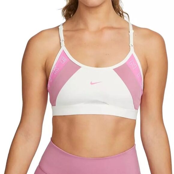 Nike Womens Sport Bra Dri-FIT Indy Logo Pink/White Removable pads DQ5128-133 XL - Picture 1 of 14